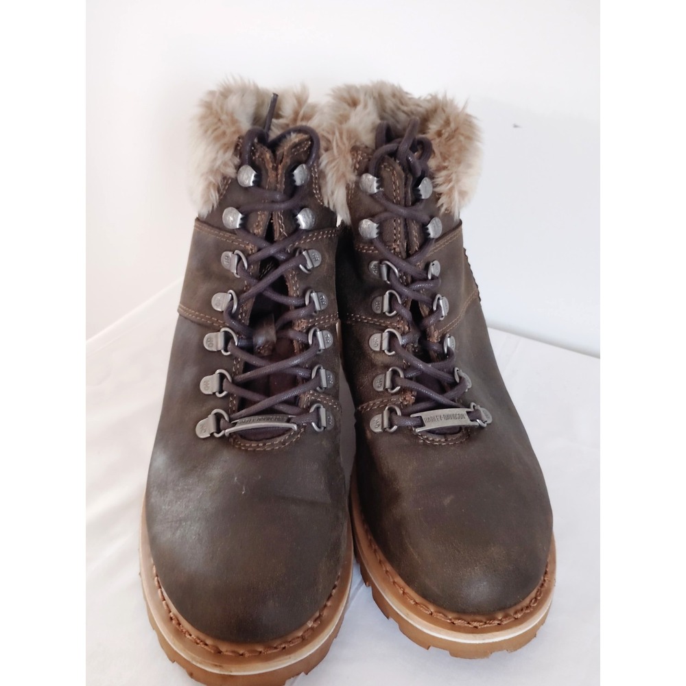 Harley Davidson Women 9 Tahlulah D84318 Dark Brown Faux Fur Lace Up Biker Boots